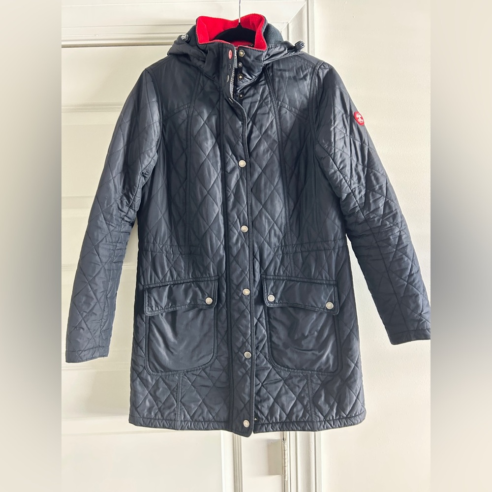 Barbour Women's Quilted Winter Jacket Size 6 Navy Warm Coat Red Collar Stylish - Picture 2 of 3
